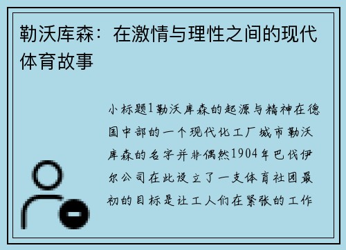 勒沃庫森：在激情與理性之間的現代體育故事